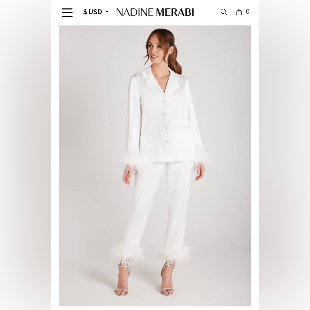 NADINE MERABI white feather pajama set